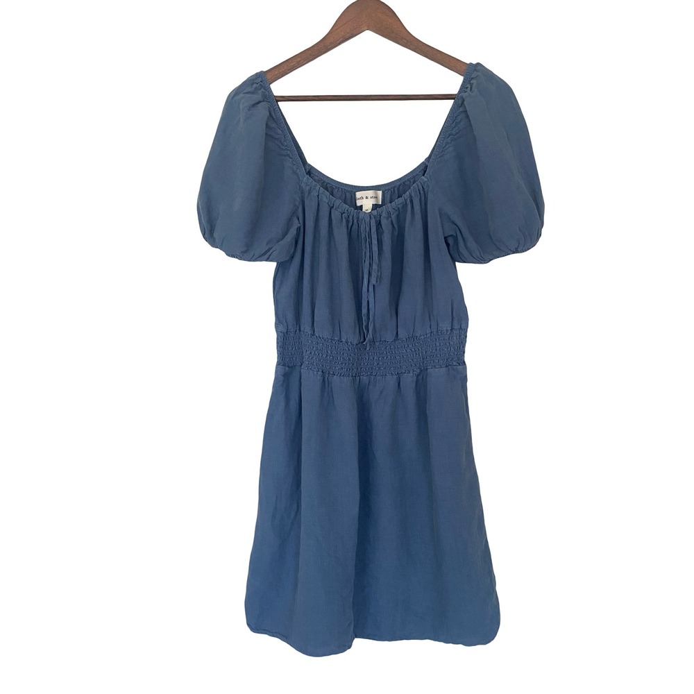 Cloth & Stone Blue Mini Dress‎ Puff Sleeve Smocked Waist Women's M